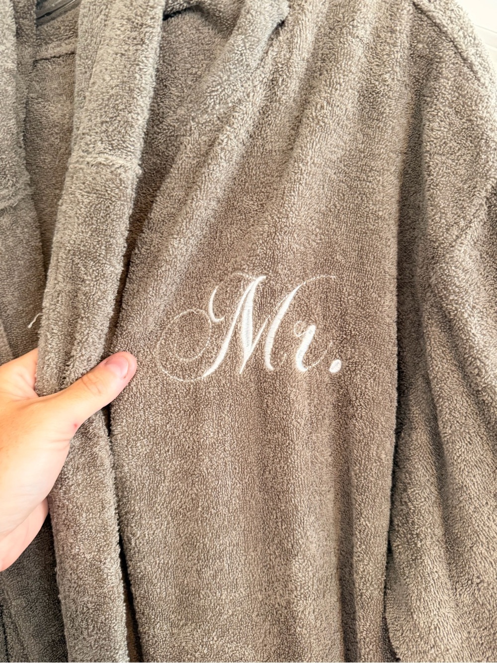 Monogrammed Mr. Terry Cloth Robe in Taupe